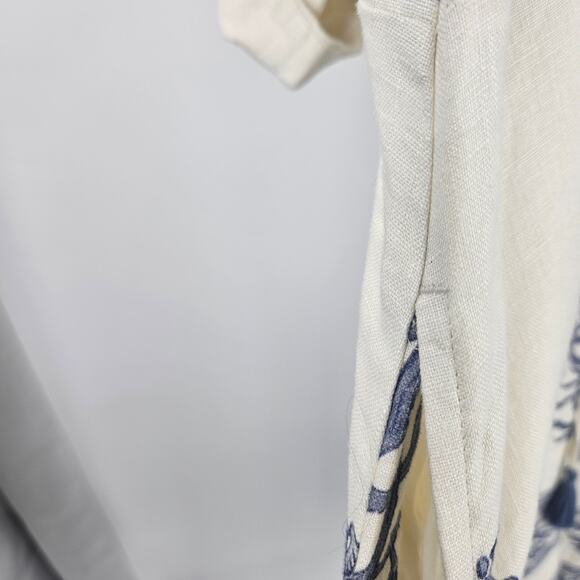 Spartina 449 Maxi Dress White Blue Linen Embroidered Tassels Summer Boho Size XL - Picture 7 of 11